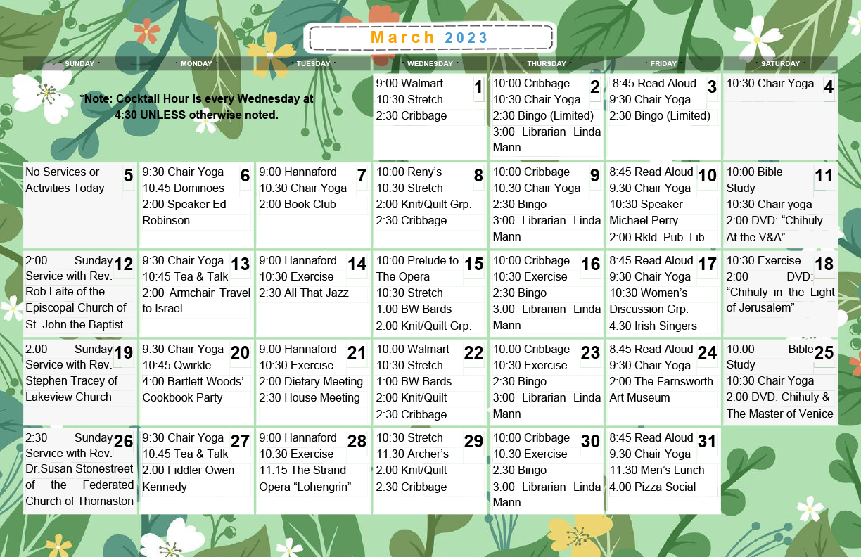 February 2023 activities calendar