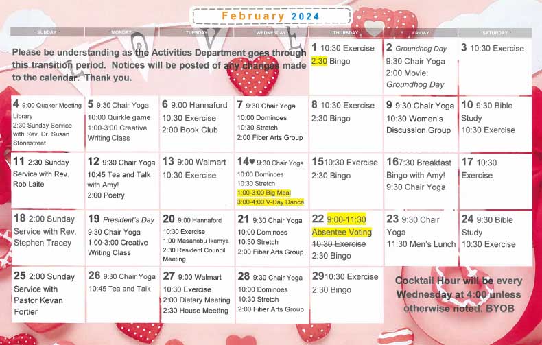 February 2024 activities calendar