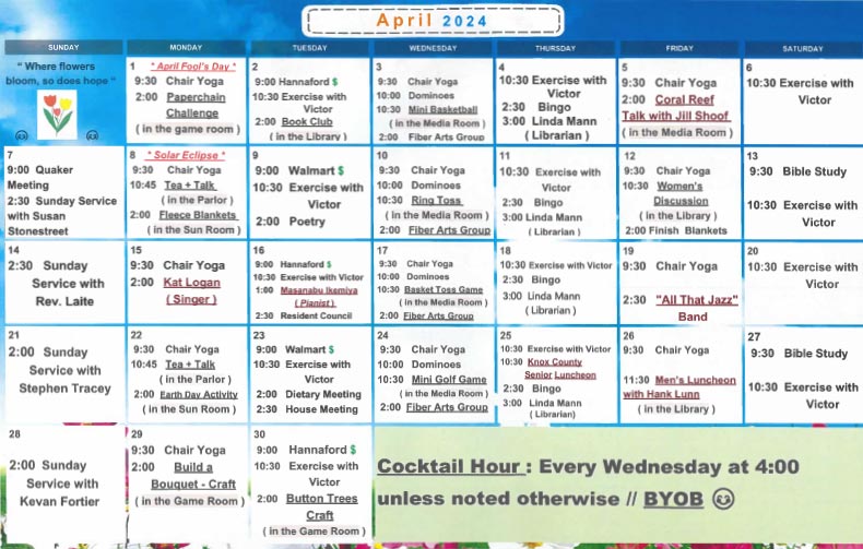 March 2024 activities calendar